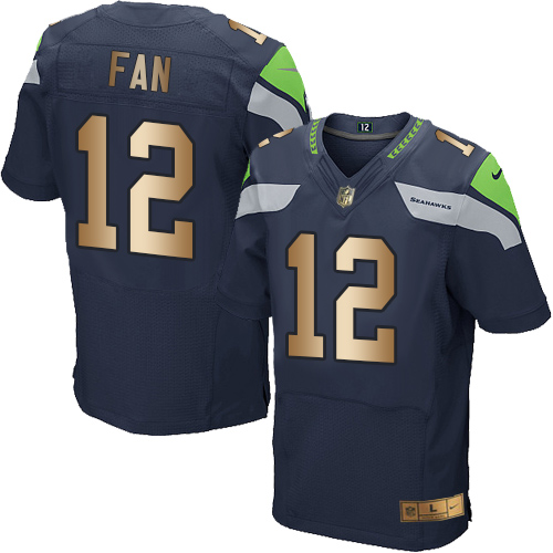 Nike Seahawks #12 Fan Steel Blue Team Color Men's Stitched NFL Elite Gold Jersey - Click Image to Close
